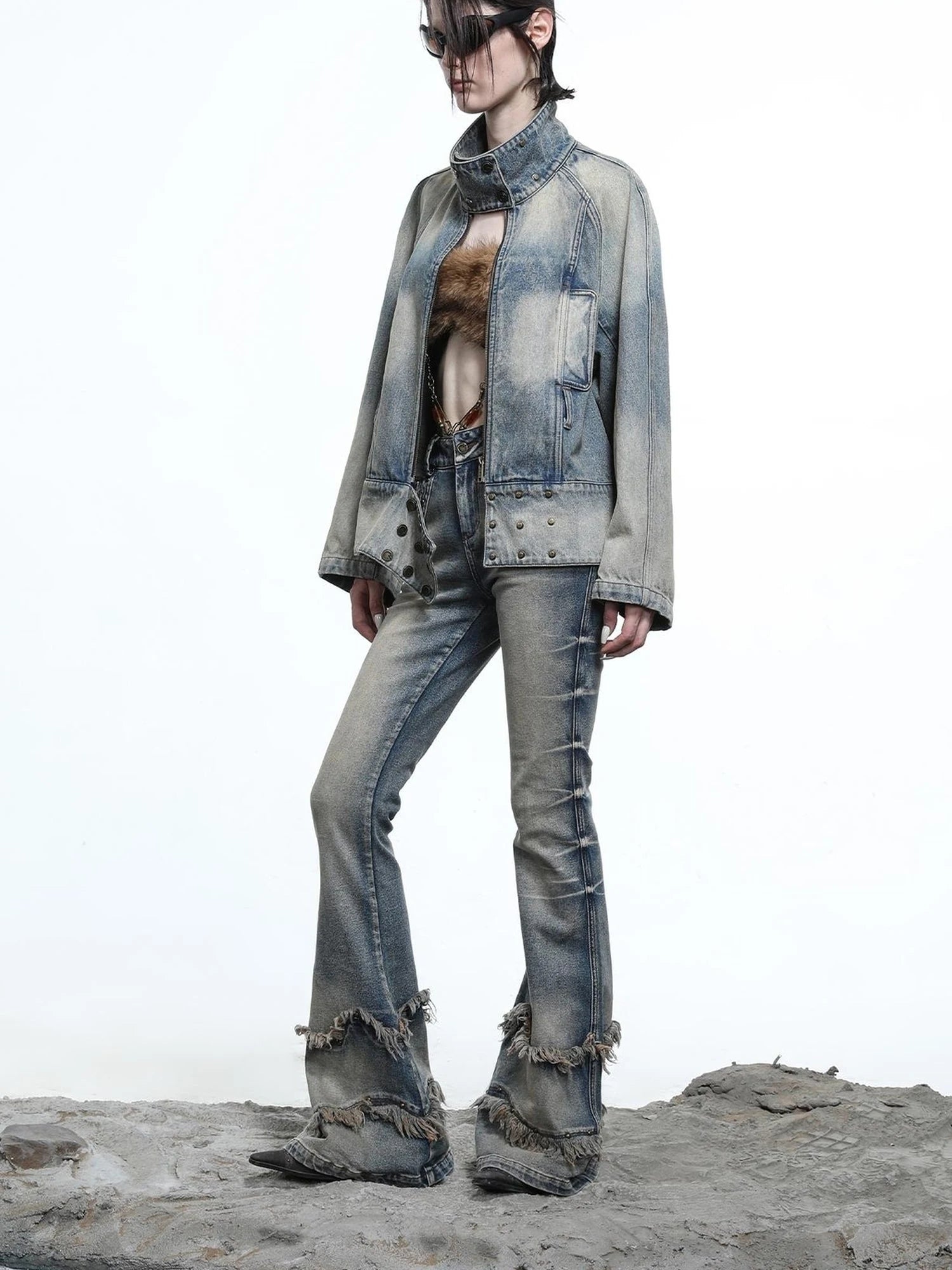 Vintage Wash Priestess Hooded Denim Jacket