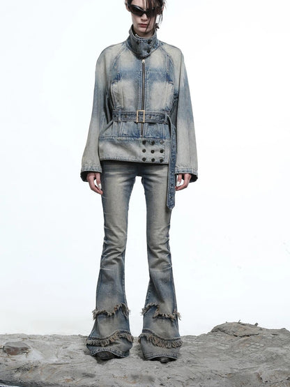 Vintage Wash Priestess Hooded Denim Jacket