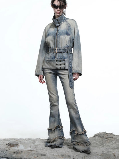 Vintage Wash Priestess Hooded Denim Jacket