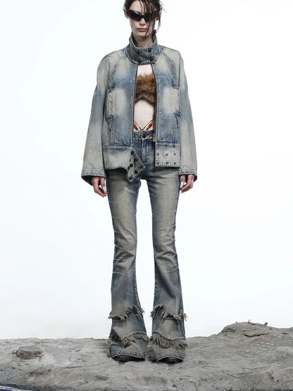 Vintage Wash Priestess Hooded Denim Jacket
