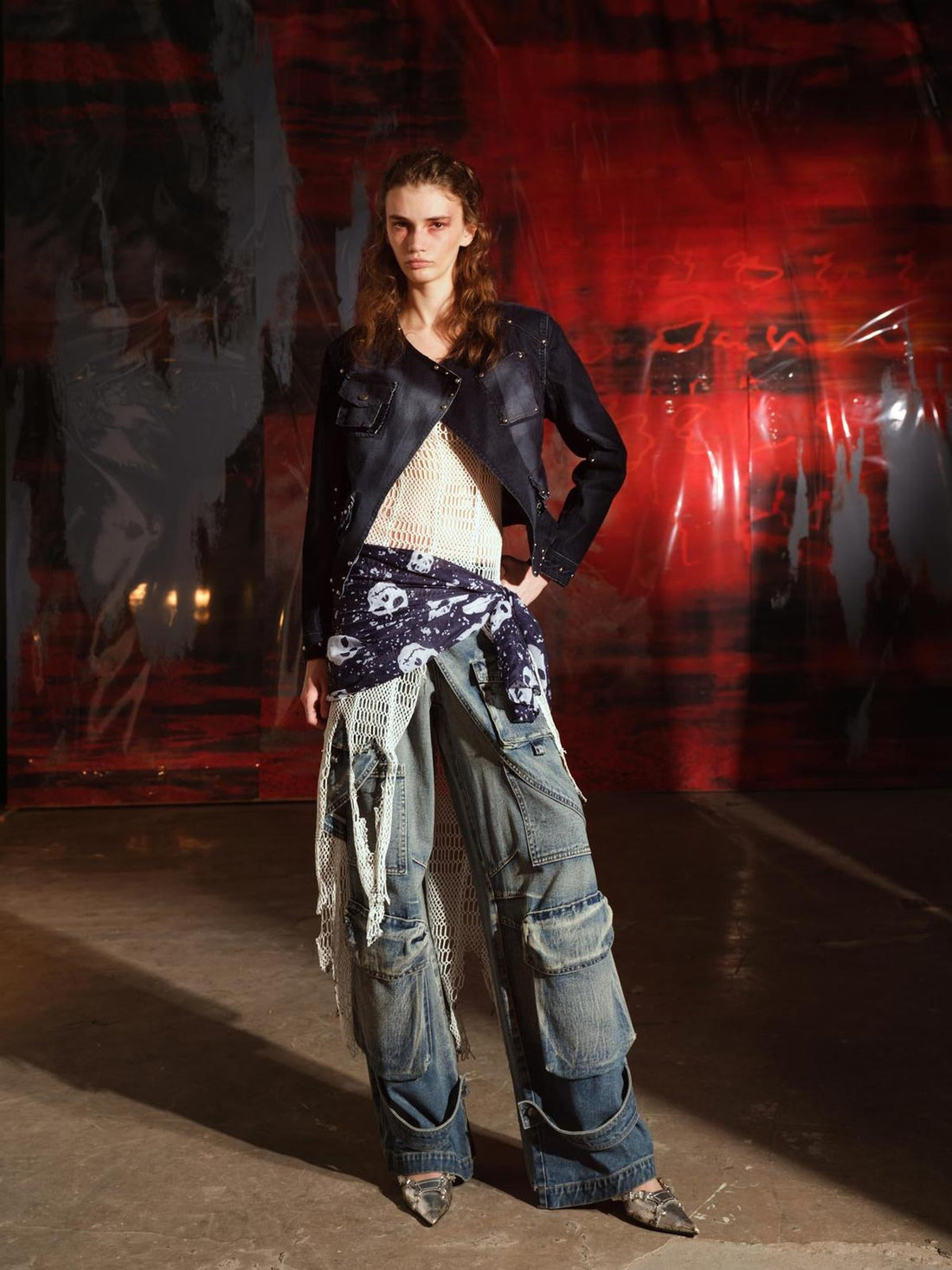 UpdateNN NORTH NODE Vintage Washed Cargo Denim Wide Leg Trousers