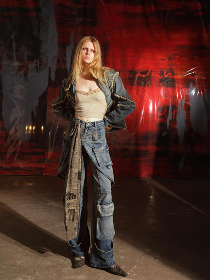 UpdateNN NORTH NODE Vintage Washed Cargo Denim Wide Leg Trousers