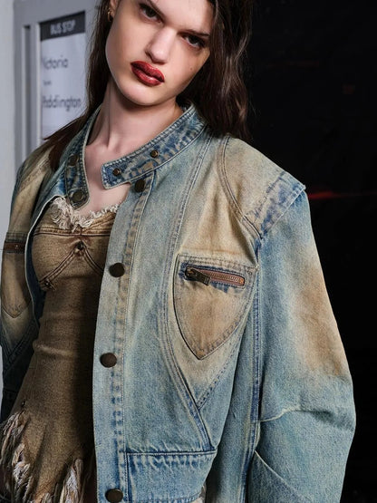 Vintage Washed Distressed Cowboy Denim Jacket