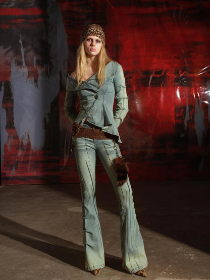 Vintage Washed Stretch Denim Shirt