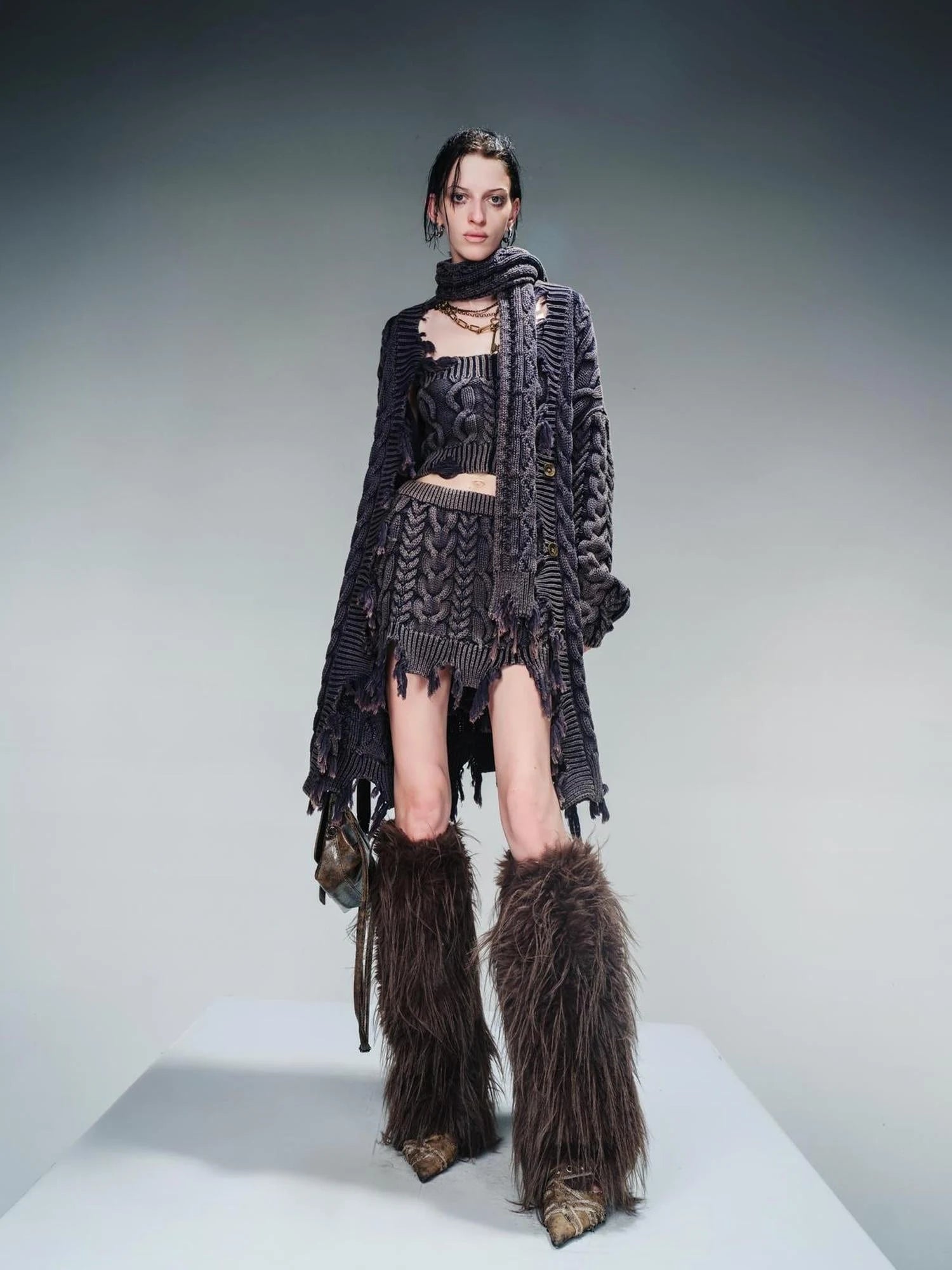 Vintage Washed Thick Cable Knit Sweater Set