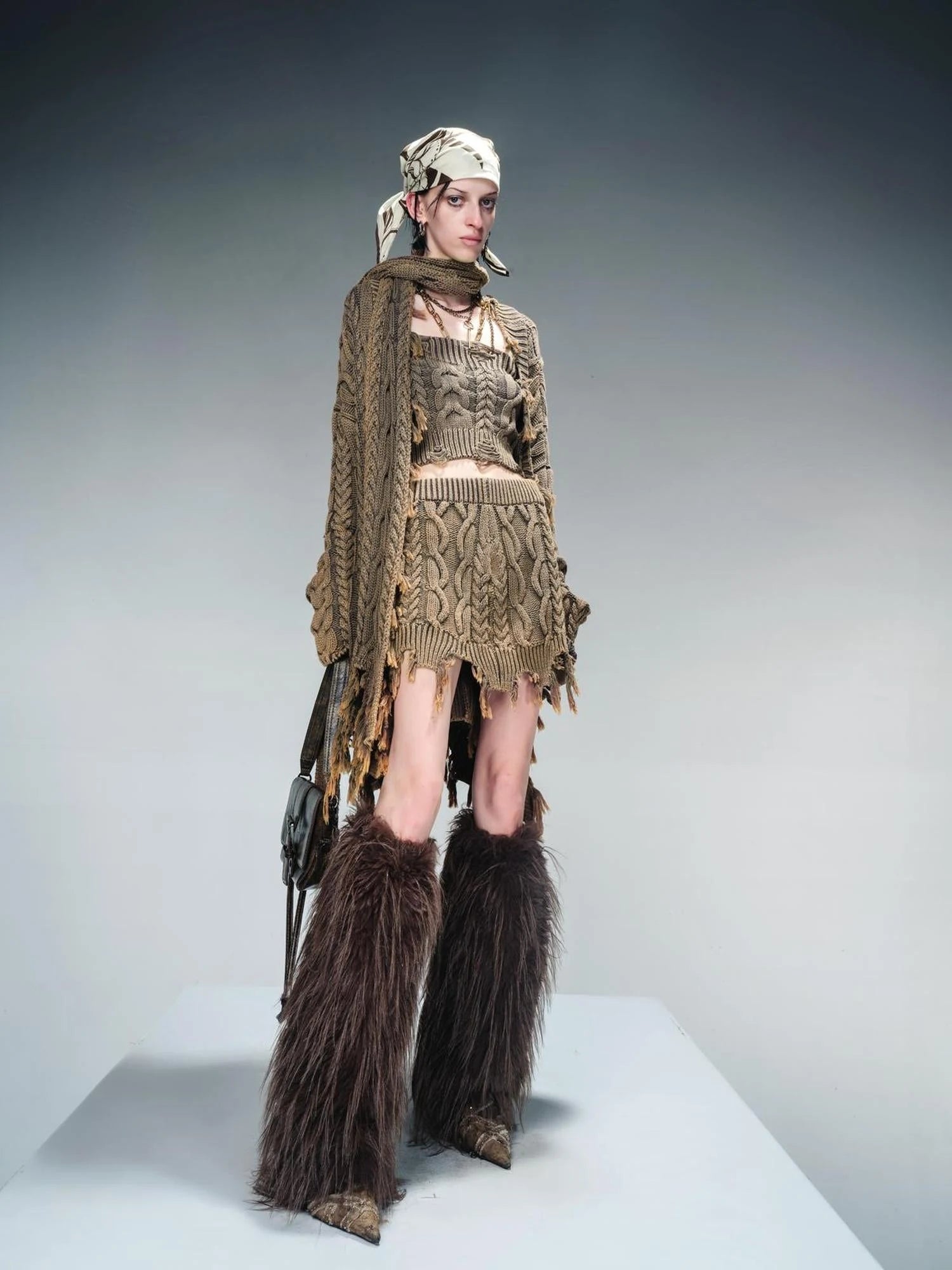 Vintage Washed Thick Cable Knit Sweater Set