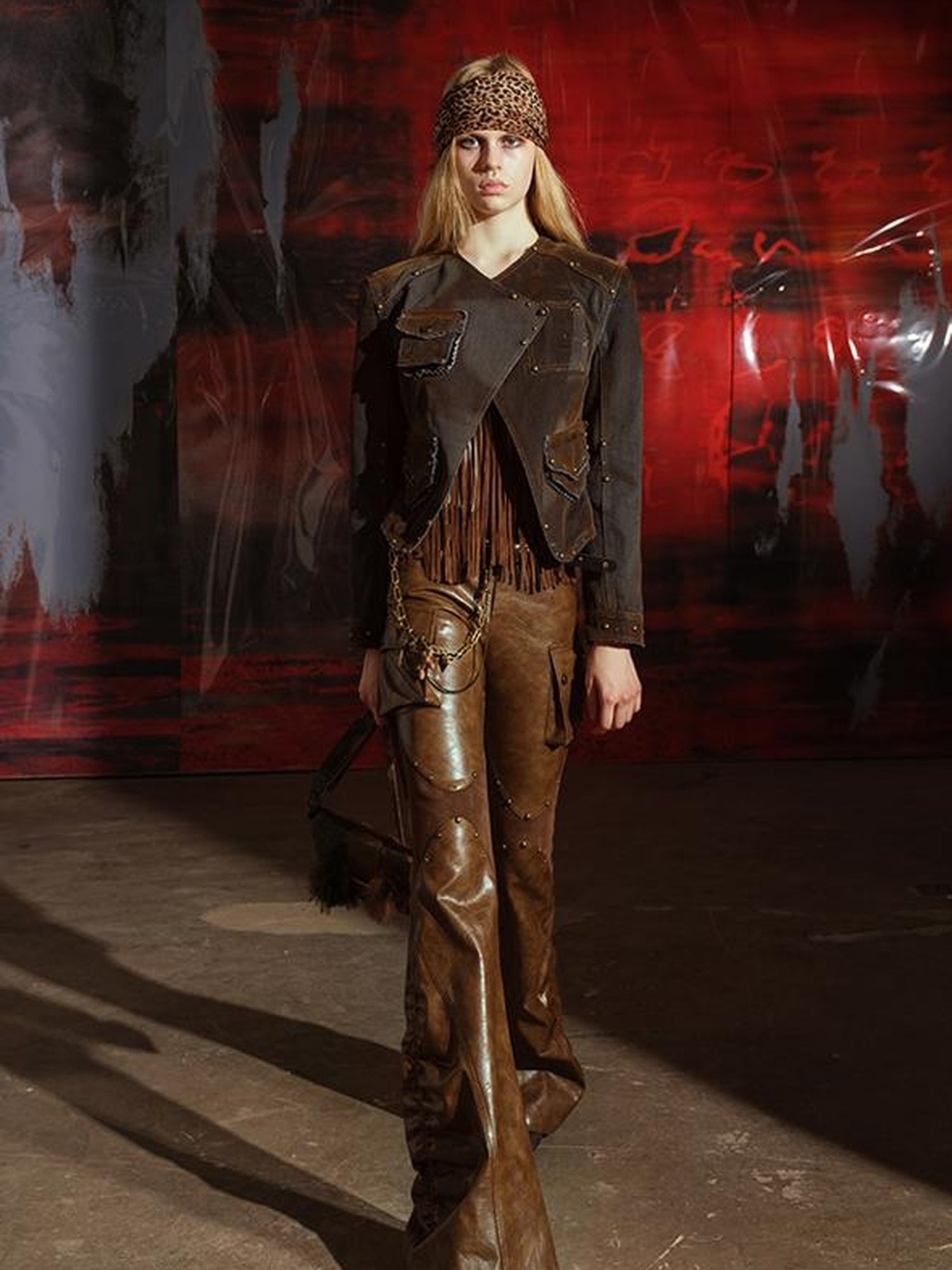 UpdateNN NORTH NODE Vintage Waxed Leather Flared Trousers
