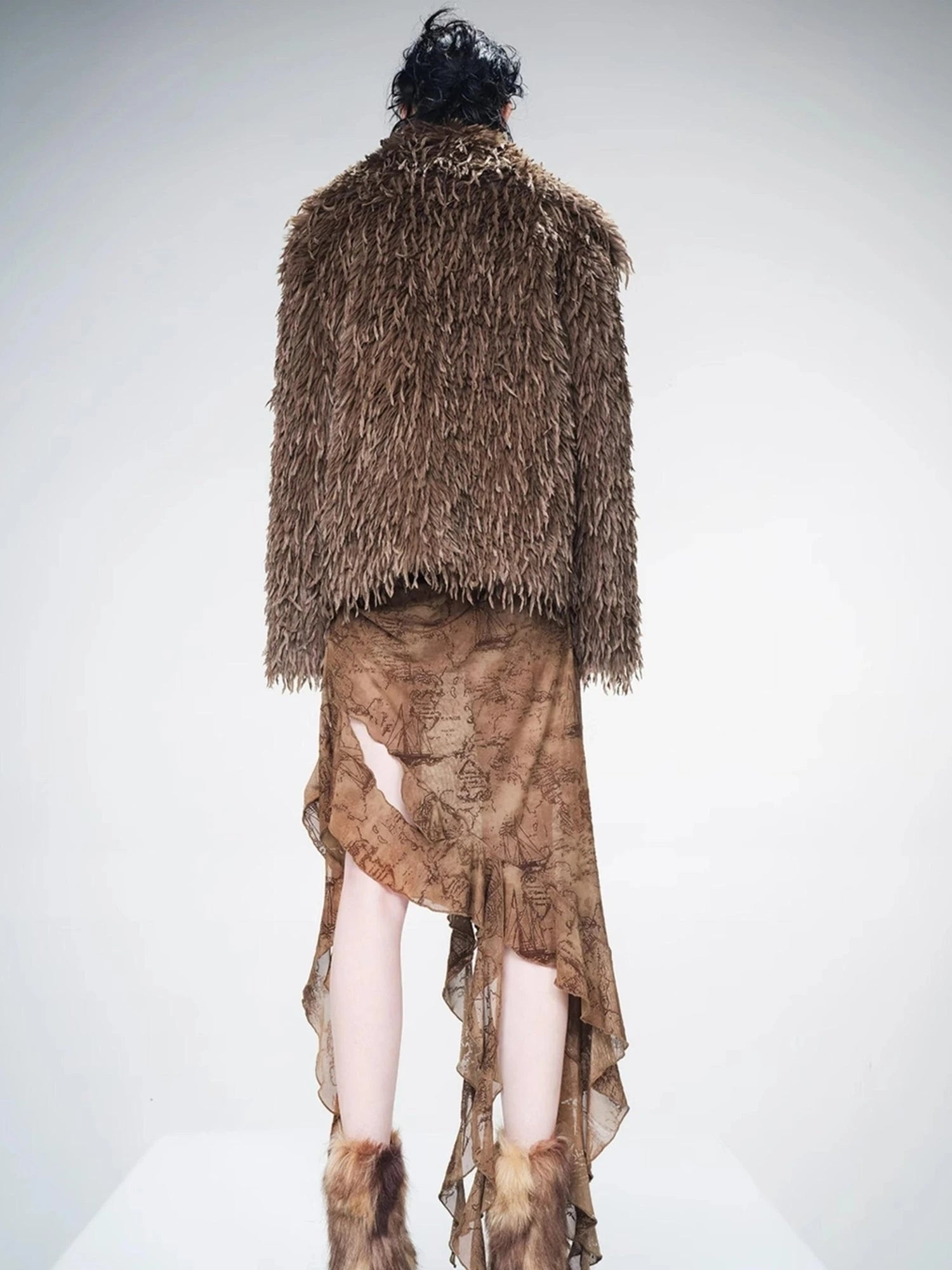 Vintage Waxed Leather Patchwork Faux Fur Coat