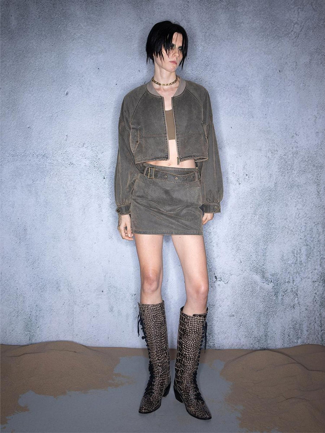 UpdateNN NORTH NODE Washed Aviator Jacket Set With Wild Grass Texture