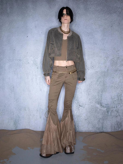 Washed Aviator Jacket Set With Wild Grass Texture