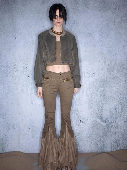 Washed Aviator Jacket Set With Wild Grass Texture