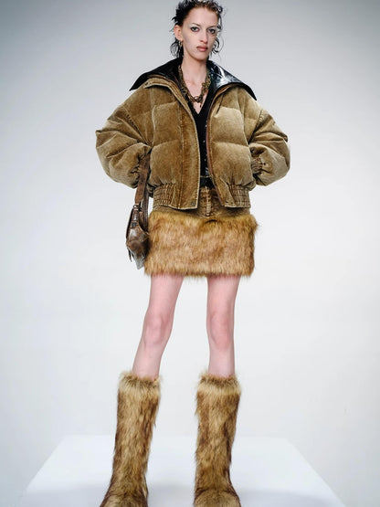UpdateNN NORTH NODE Washed Cord Duck Down Short Coat With Detachable Collar