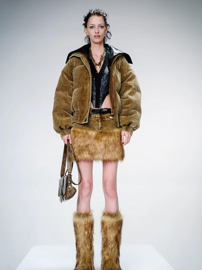 UpdateNN NORTH NODE Washed Cord Duck Down Short Coat With Detachable Collar