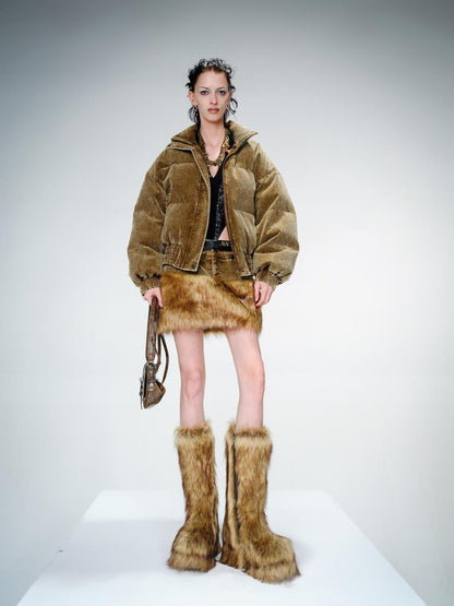 UpdateNN NORTH NODE Washed Cord Duck Down Short Coat With Detachable Collar