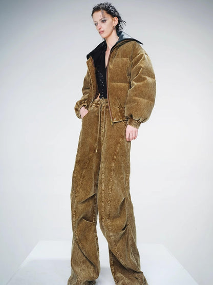 UpdateNN NORTH NODE Washed Cord Duck Down Short Coat With Detachable Collar