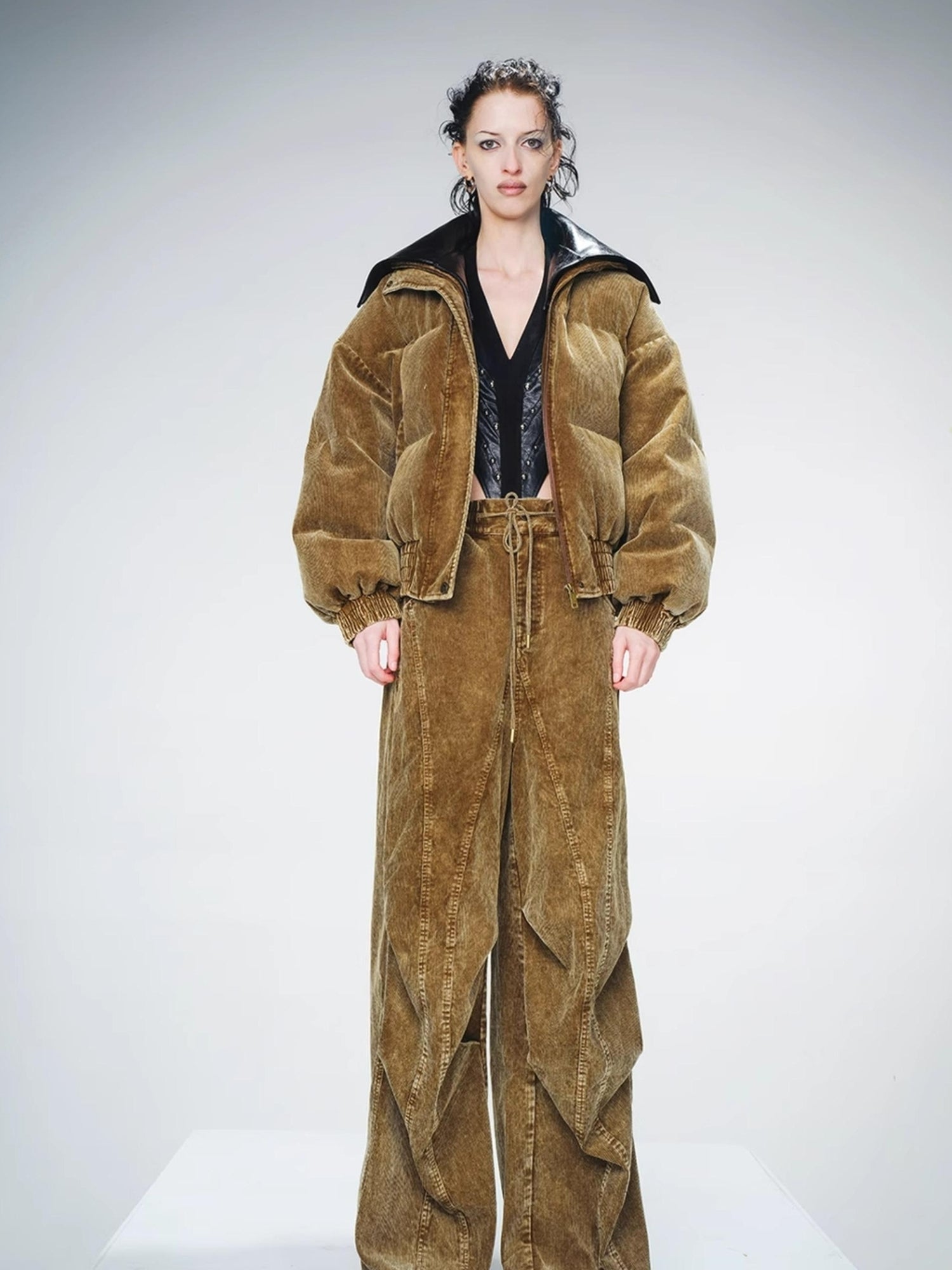 UpdateNN NORTH NODE Washed Cord Duck Down Short Coat With Detachable Collar