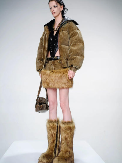 UpdateNN NORTH NODE Washed Cord Duck Down Short Coat With Detachable Collar