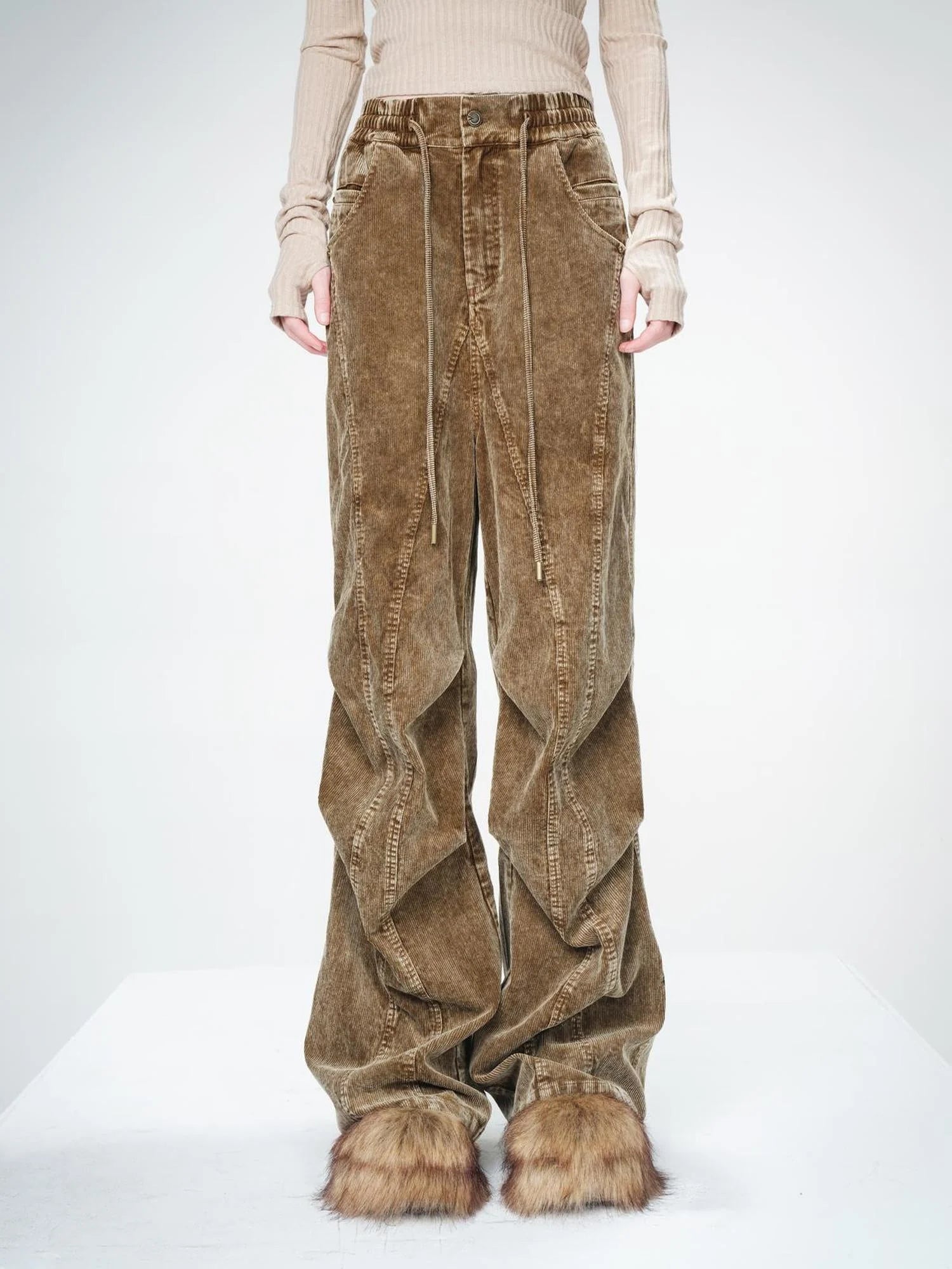 Washed Cord Parachute Trousers With Dropped Crotch