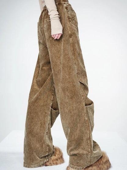 Washed Cord Parachute Trousers With Dropped Crotch