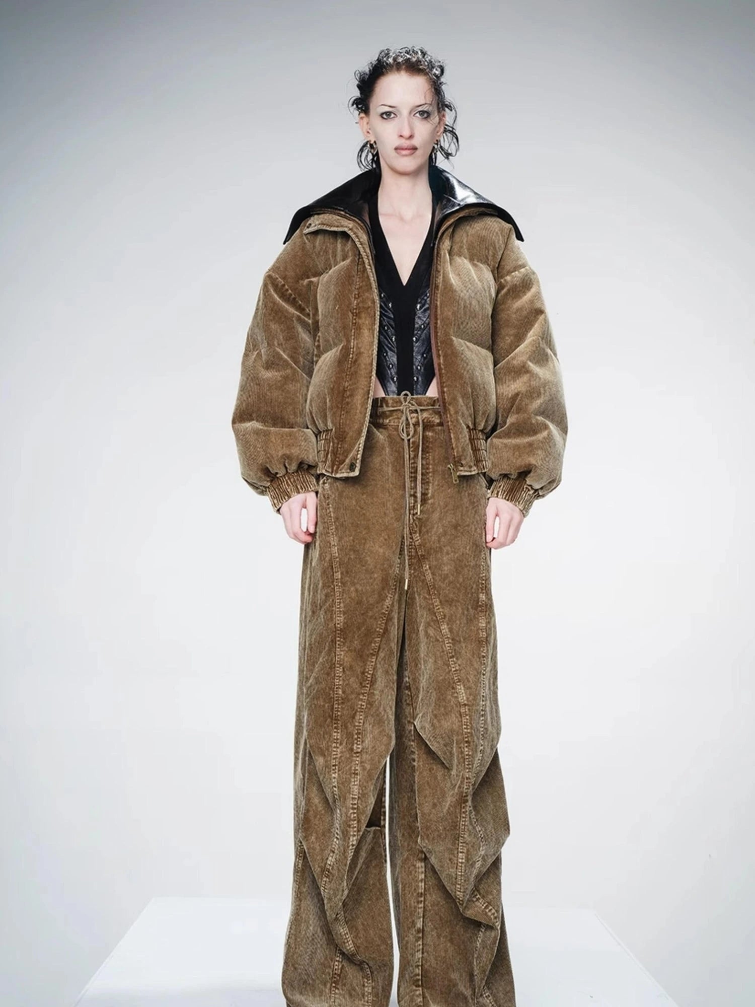 Washed Cord Parachute Trousers With Dropped Crotch