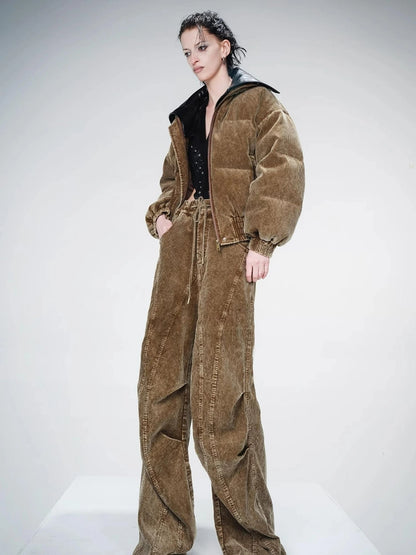 Washed Cord Parachute Trousers With Dropped Crotch