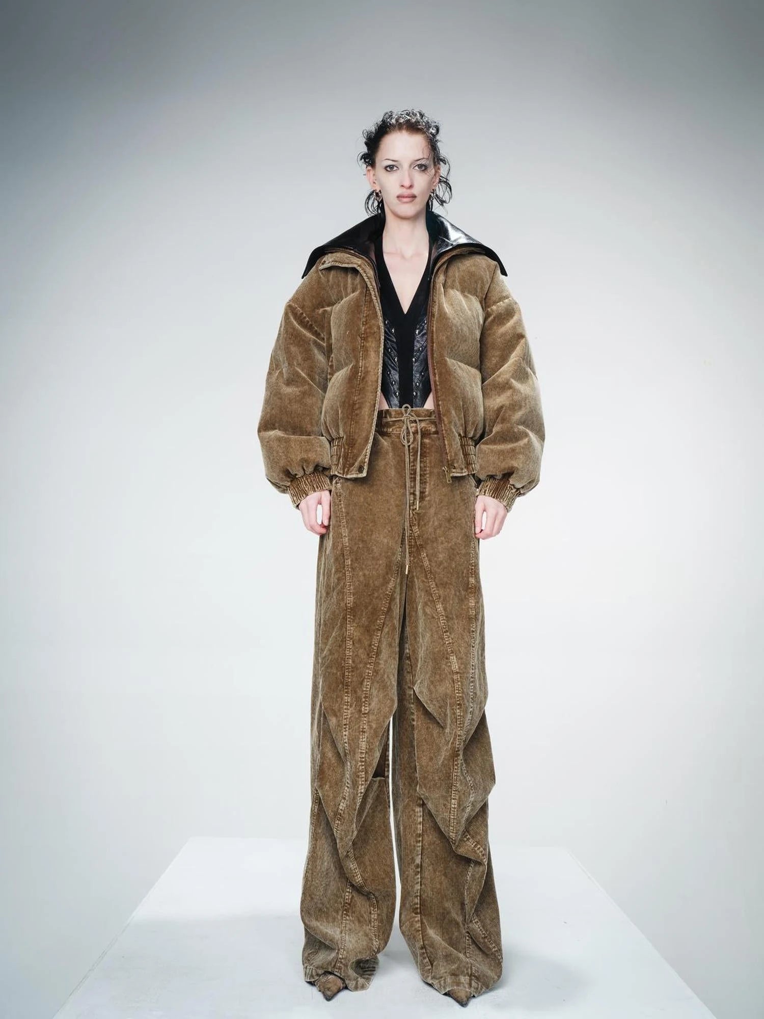 Washed Cord Parachute Trousers With Dropped Crotch