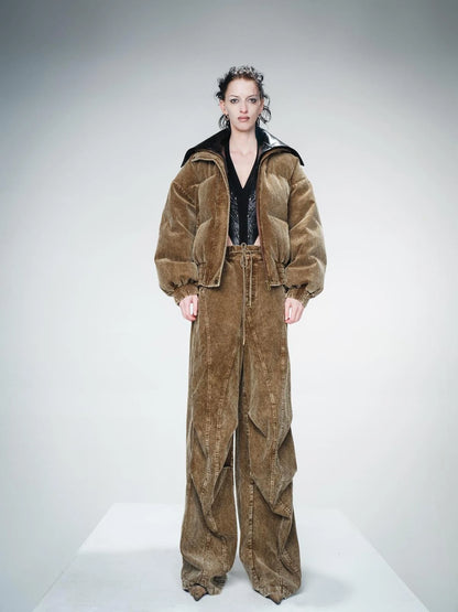 Washed Cord Parachute Trousers With Dropped Crotch