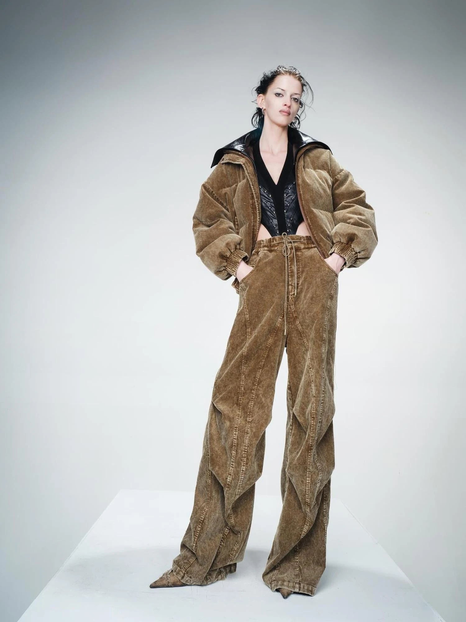 Washed Cord Parachute Trousers With Dropped Crotch