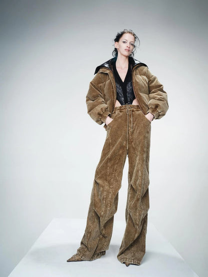 Washed Cord Parachute Trousers With Dropped Crotch