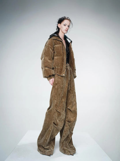 Washed Cord Parachute Trousers With Dropped Crotch