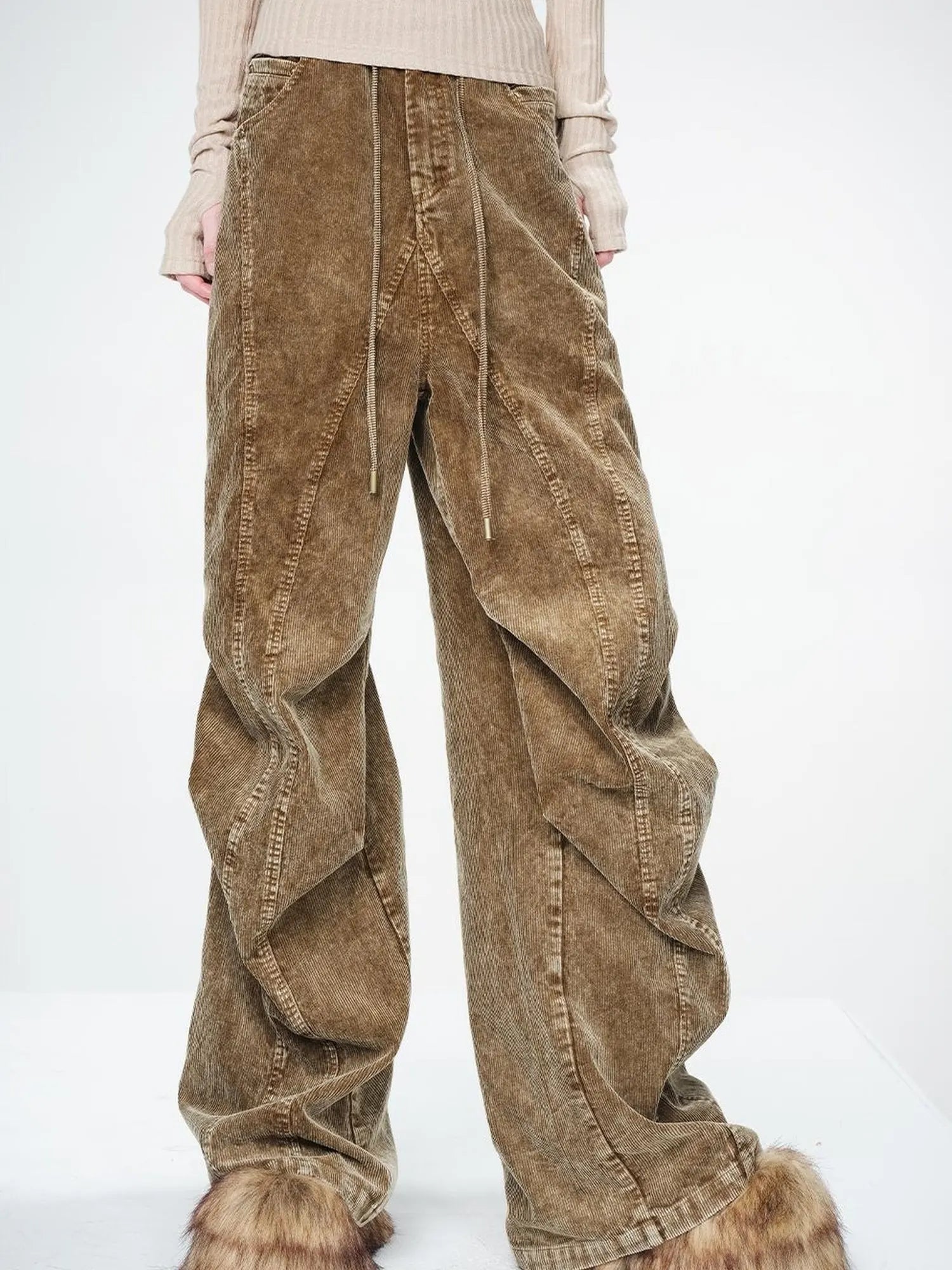 Washed Cord Parachute Trousers With Dropped Crotch