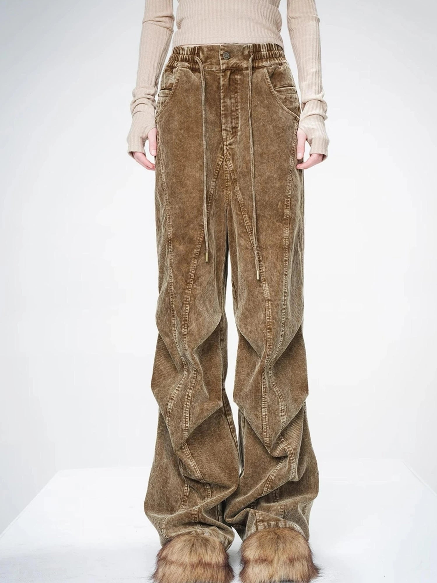 Washed Cord Parachute Trousers With Dropped Crotch