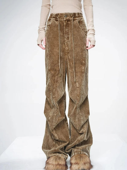 Washed Cord Parachute Trousers With Dropped Crotch