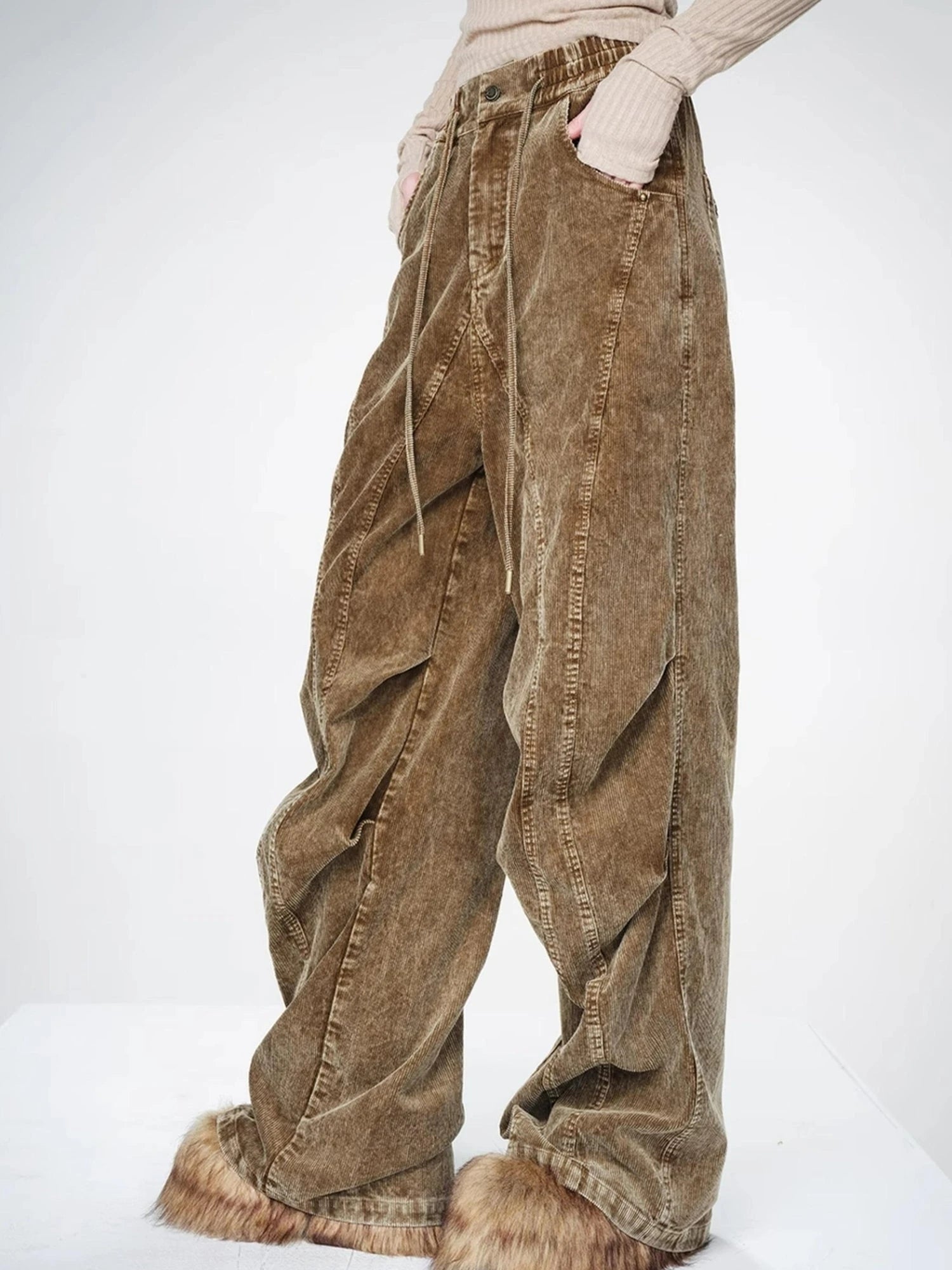 Washed Cord Parachute Trousers With Dropped Crotch