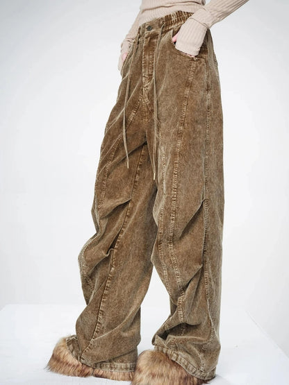 Washed Cord Parachute Trousers With Dropped Crotch