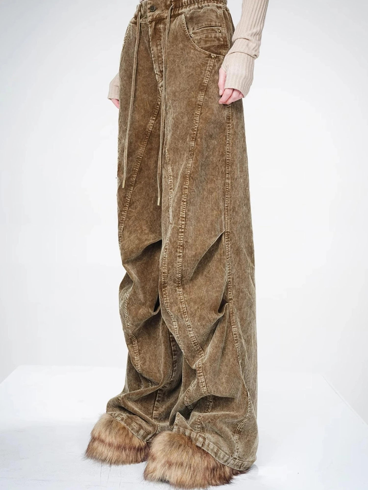 Washed Cord Parachute Trousers With Dropped Crotch