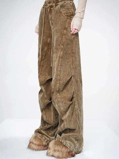 Washed Cord Parachute Trousers With Dropped Crotch