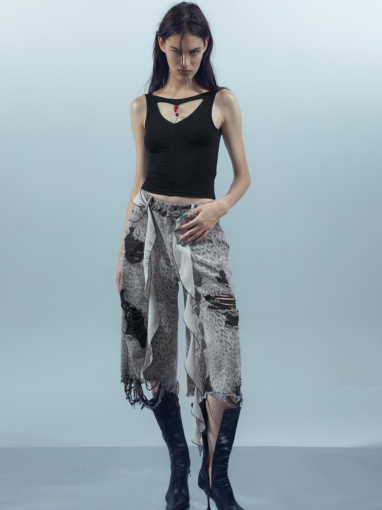 UpdateNN NORTH NODE Washed Distressed Leopard Print Cargo Shorts With Belt
