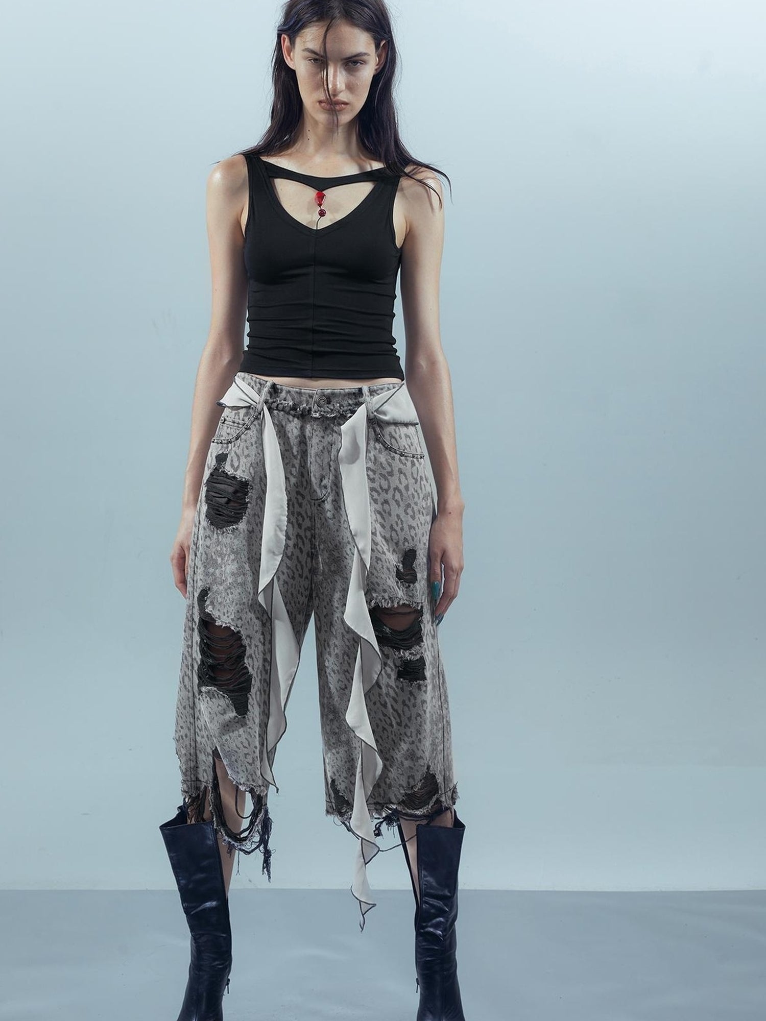 UpdateNN NORTH NODE Washed Distressed Leopard Print Cargo Shorts With Belt