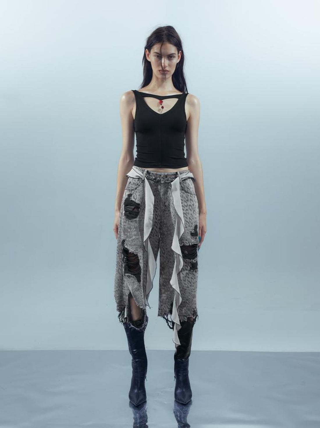 UpdateNN NORTH NODE Washed Distressed Leopard Print Cargo Shorts With Belt