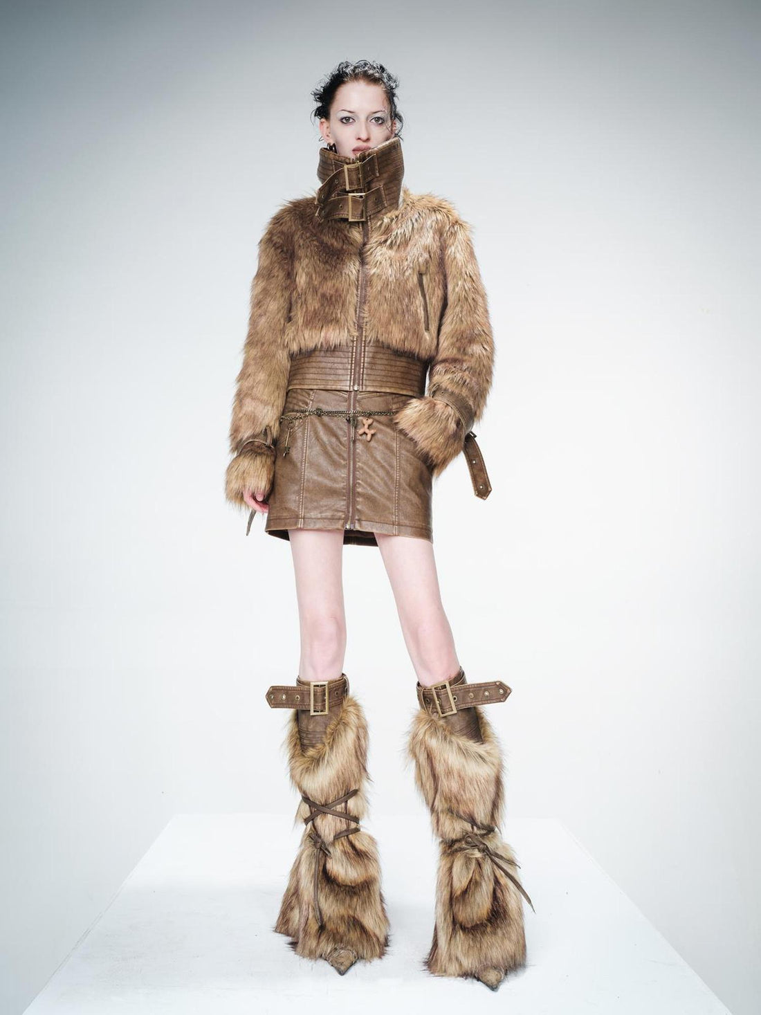 UpdateNN NORTH NODE Washed Leather And Fur Blend Short Coat