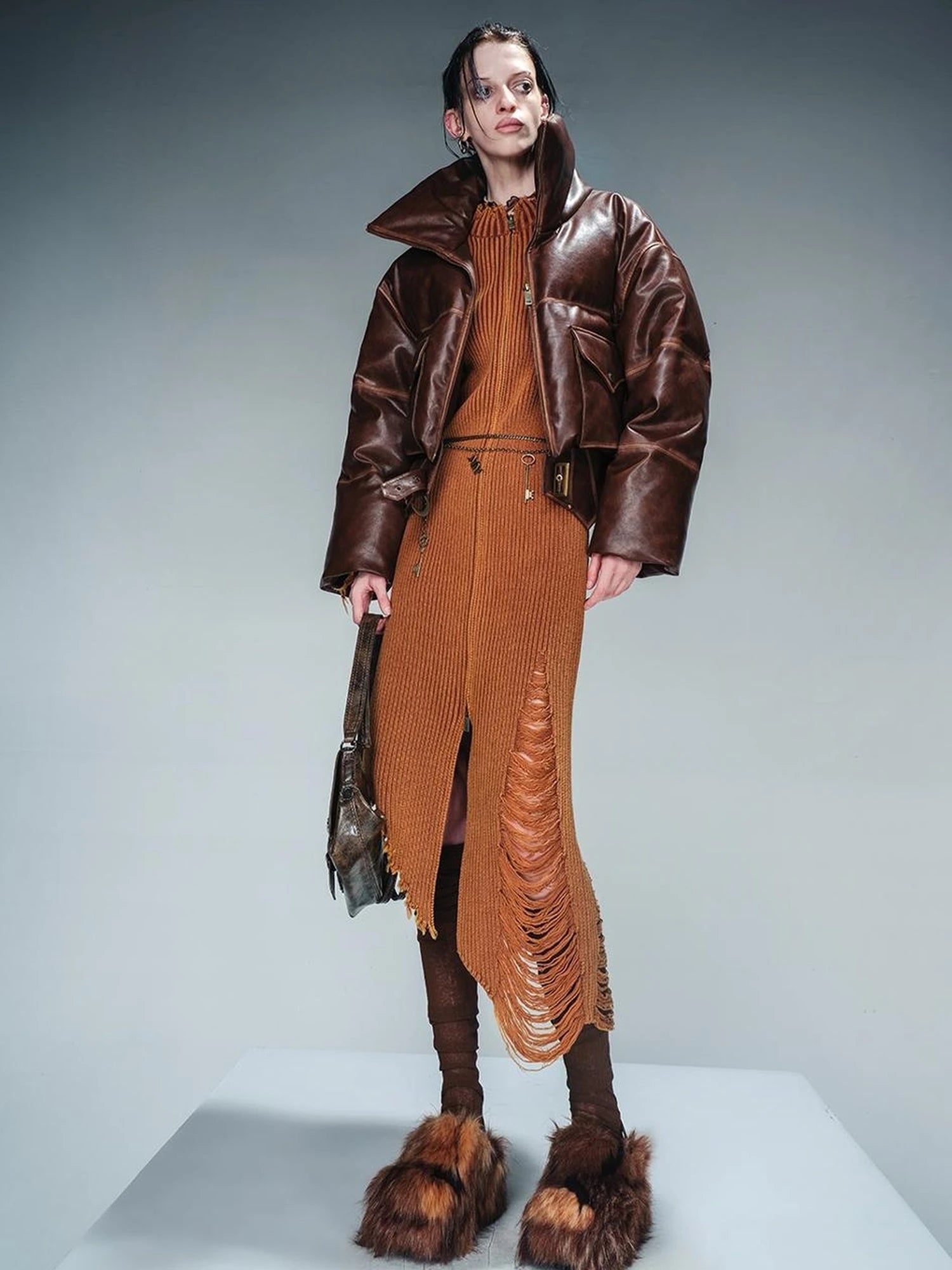 Washed Leather Down Jacket With 90 Percent White Duck Feather Fill