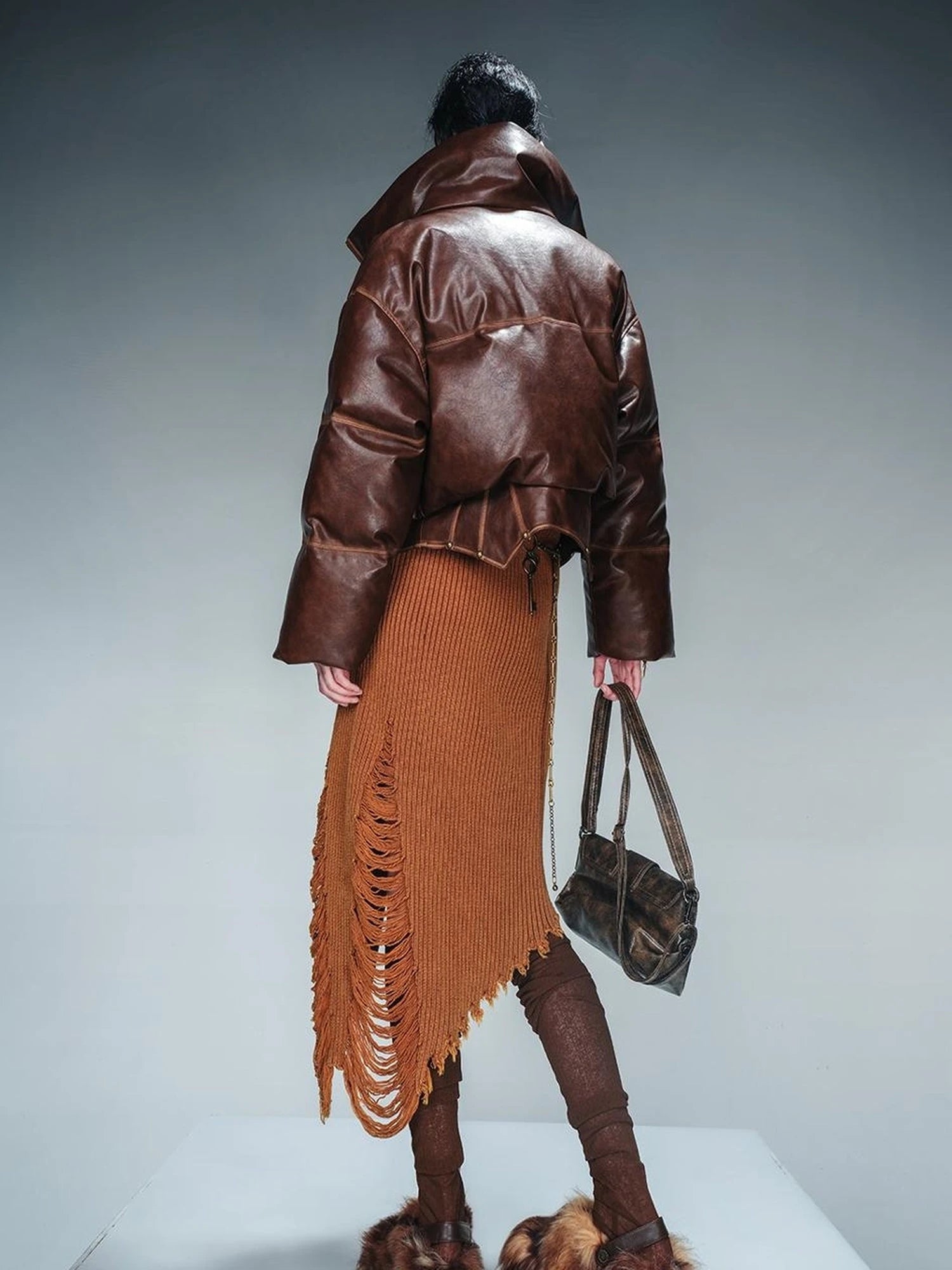 Washed Leather Down Jacket With 90 Percent White Duck Feather Fill