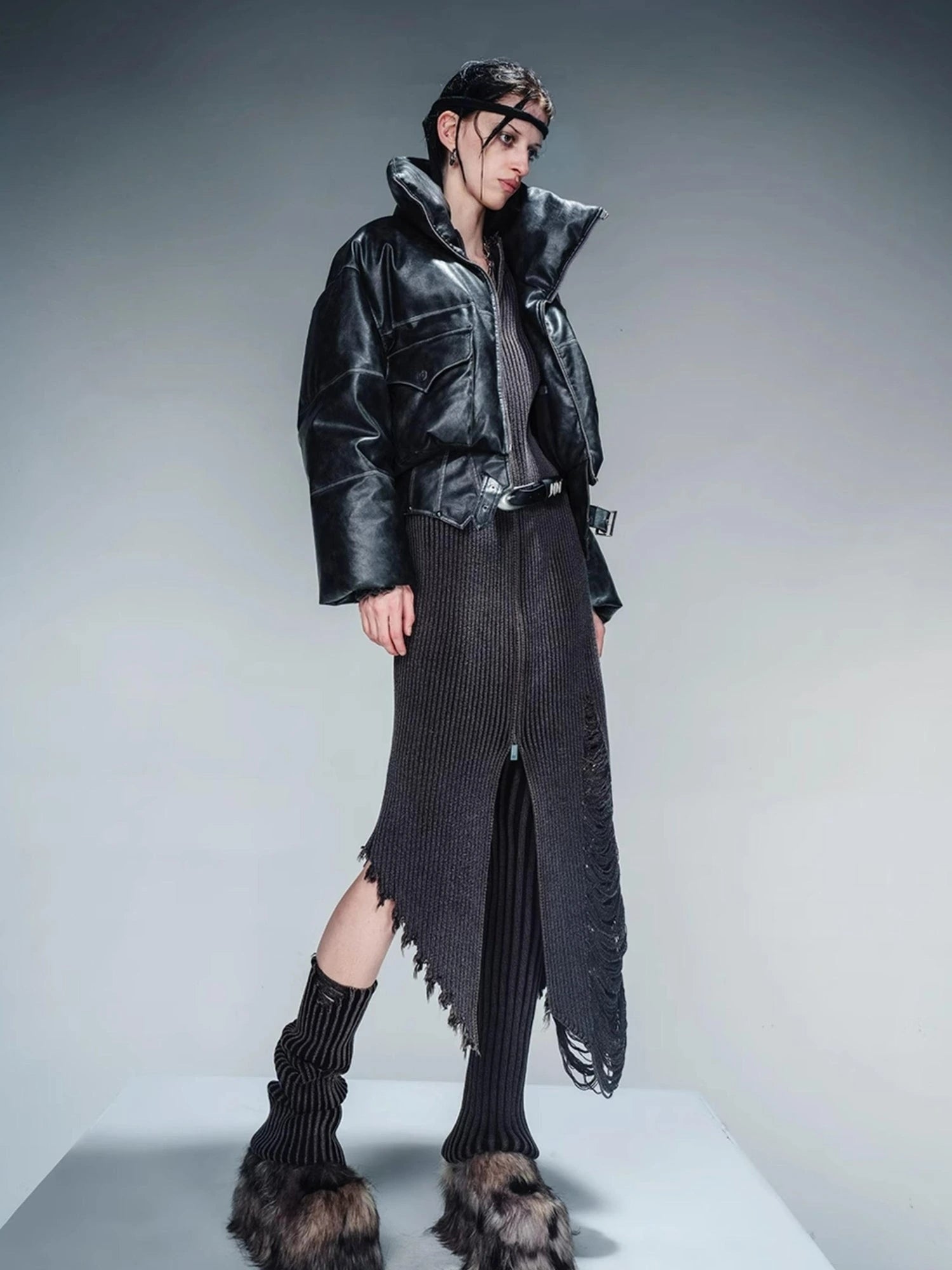 Washed Leather Down Jacket With 90 Percent White Duck Feather Fill