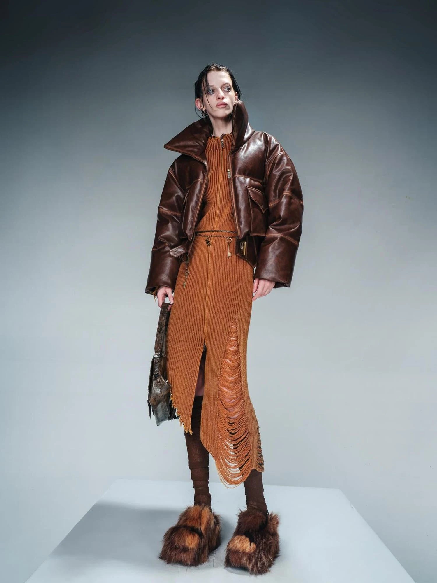 Washed Leather Down Jacket With 90 Percent White Duck Feather Fill