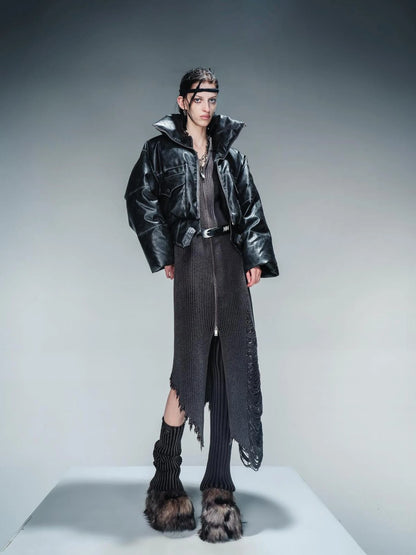 Washed Leather Down Jacket With 90 Percent White Duck Feather Fill