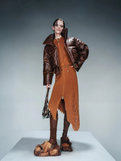 Washed Leather Down Jacket With 90 Percent White Duck Feather Fill