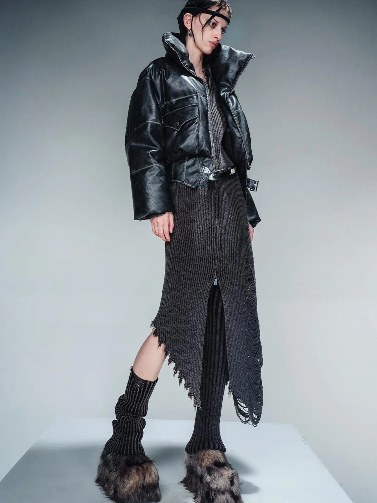 Washed Leather Down Jacket With 90 Percent White Duck Feather Fill