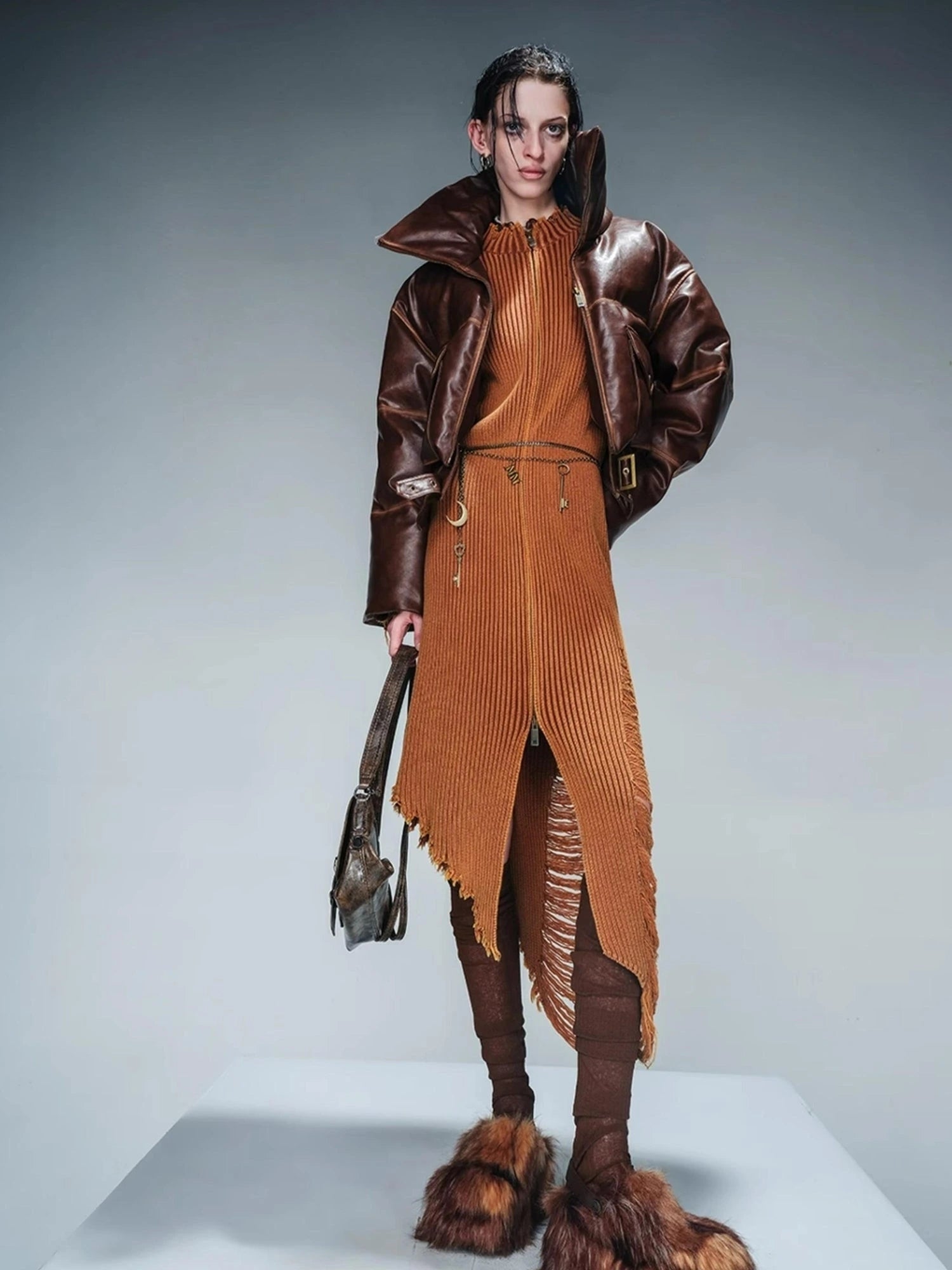 Washed Leather Down Jacket With 90 Percent White Duck Feather Fill