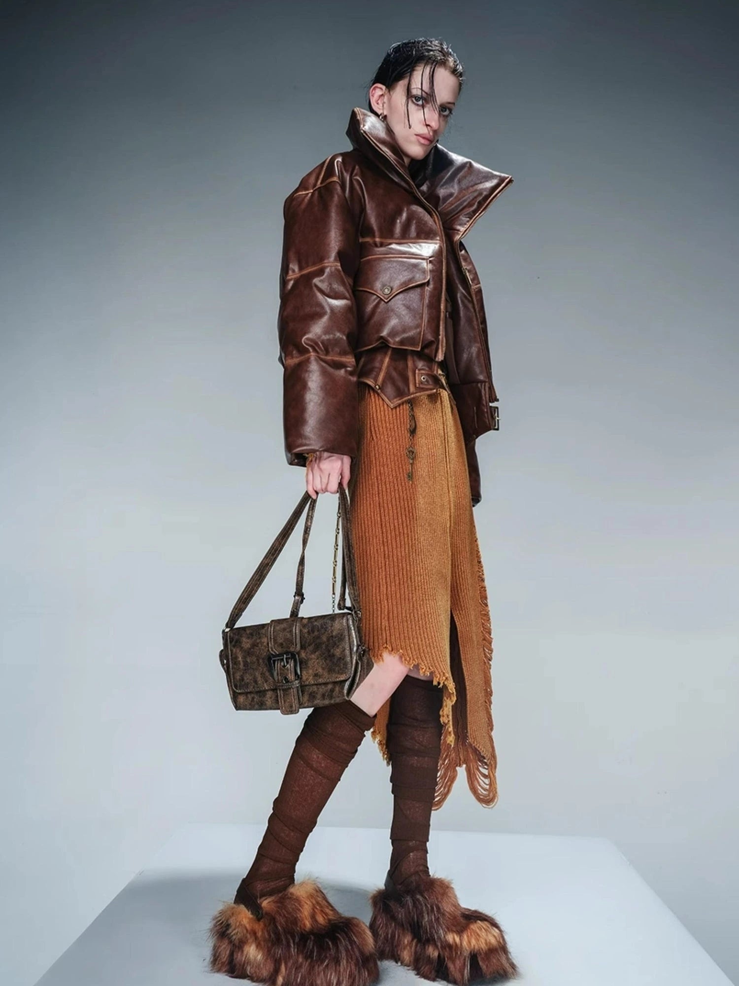 Washed Leather Down Jacket With 90 Percent White Duck Feather Fill